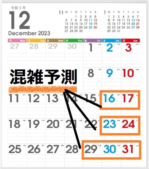 2023年12月コストコ年末年始混雑予測カレンダー